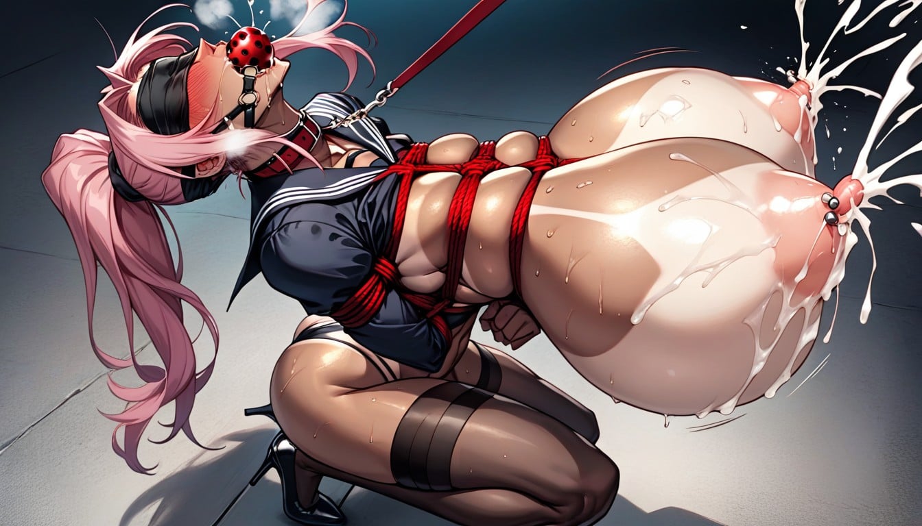 Bouncing Deformed Breast Splashing Milk Everywhere, Arms Together, Nipple Piercing AI Porn