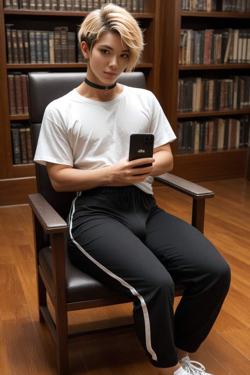 Femboyman, Blonde Hair With Black, Fit AI Porn
