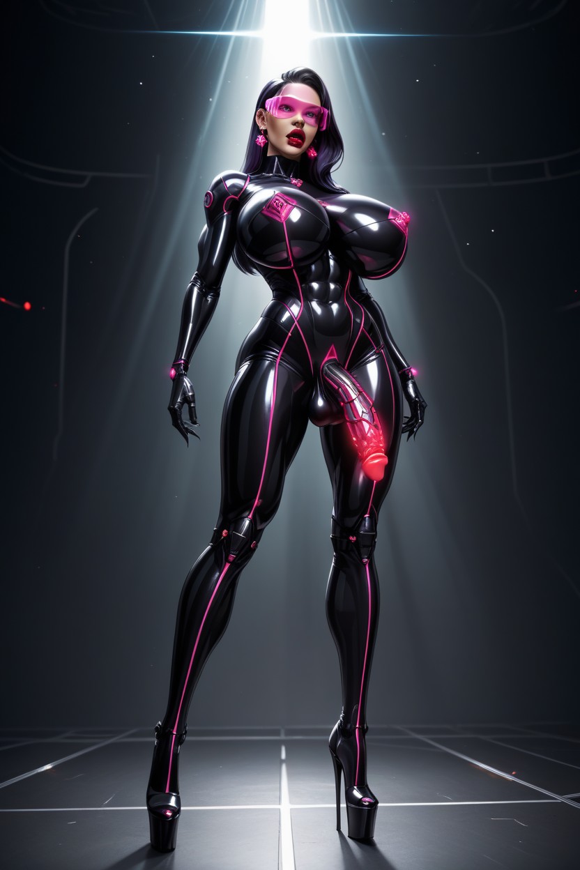 Clear Visor, Rear View, From Neck To Toe Shiny And Metallic Violet Parr AI Porn