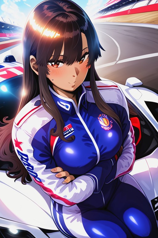 Indoors, Red Racing Cars, Racing Helmet Hentai AI Porn