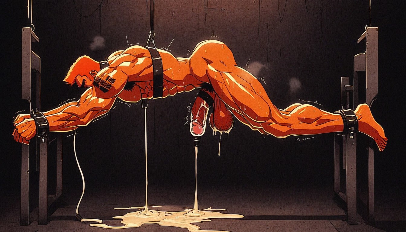 Head Thrown Back, Rear View, Tied To Breeding Bench AI Gay Porn