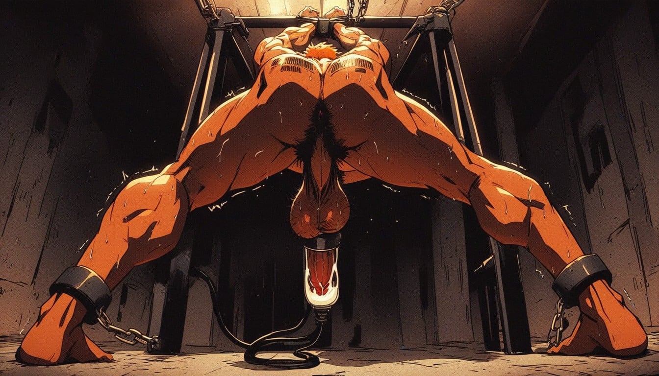 Suction Hole, Head Thrown Back, Wrists And Ankles Chained AI Gay Porn