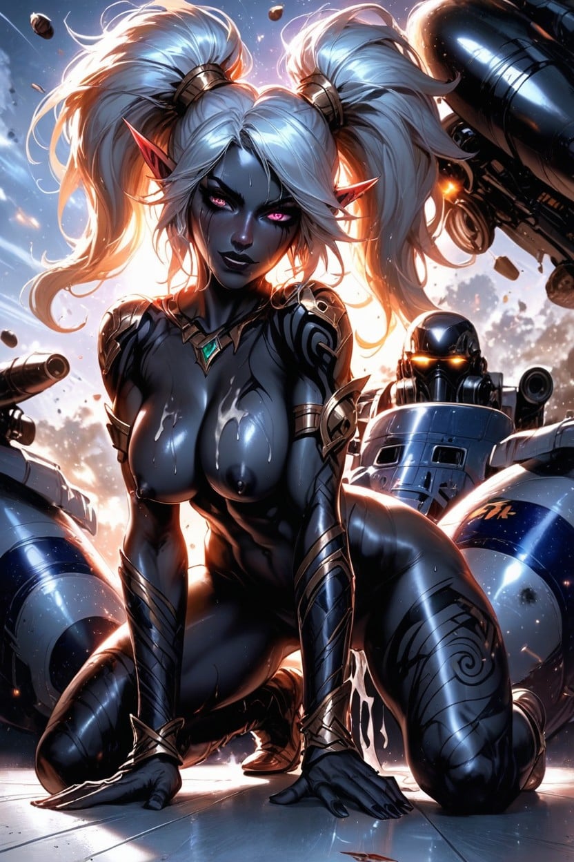 Obsidian Black Skin Woman, Pechos Pequeños, Huge Clitoris Hentai IA