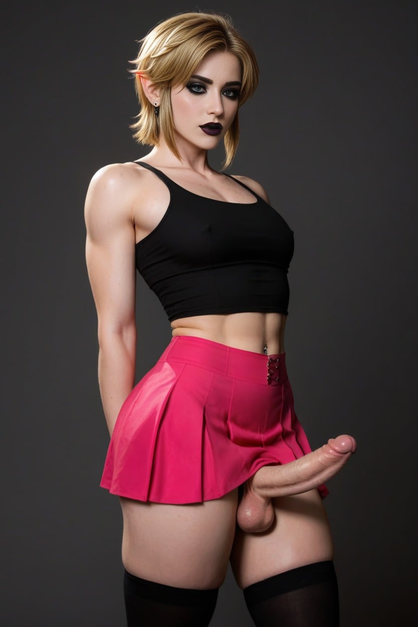 White Femboyman, Black Lipstick, Black Eyeliner Shemale AI Porn