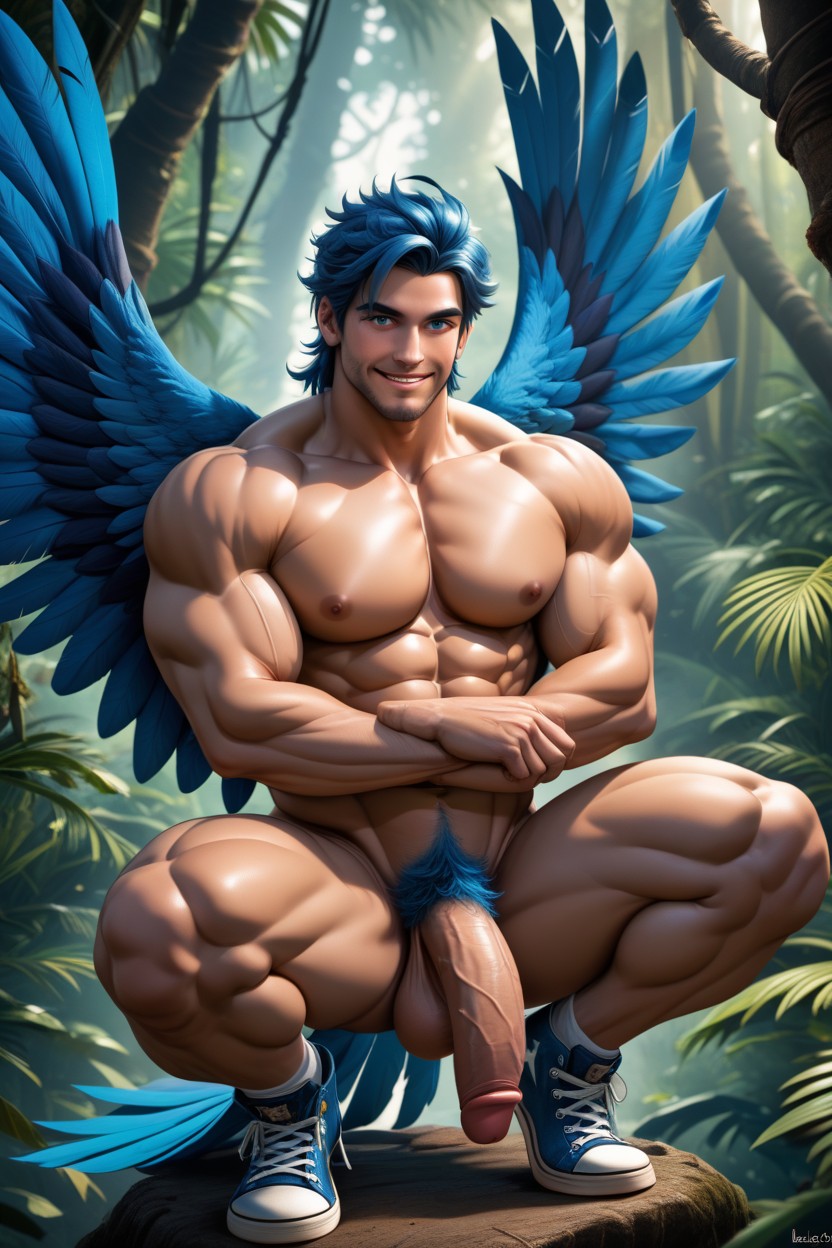 Big Balls, On A Tree Branch, Exposed Cock AI Gay Porn