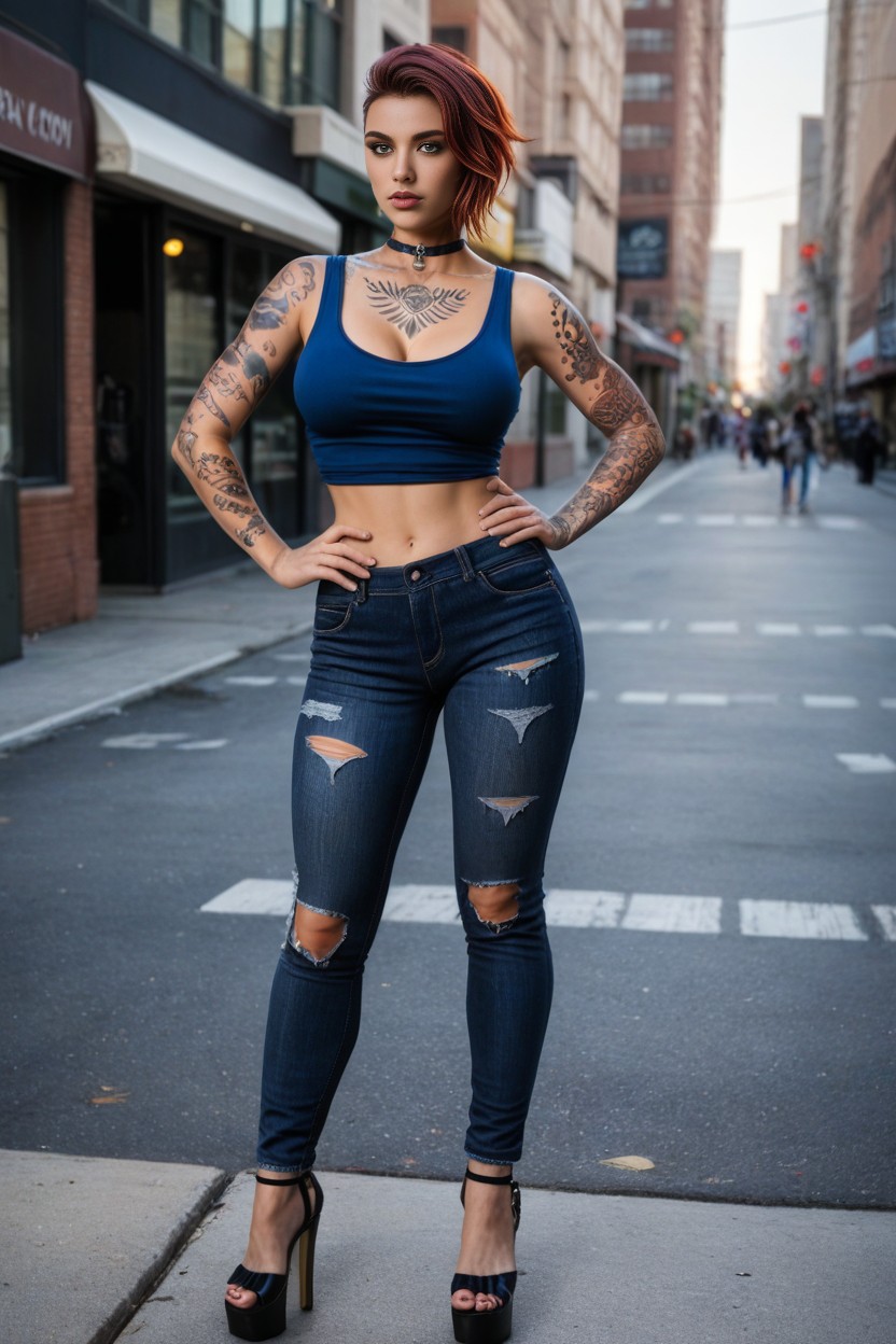 Tribal Tattoos, Choker, Redhead AI Porn