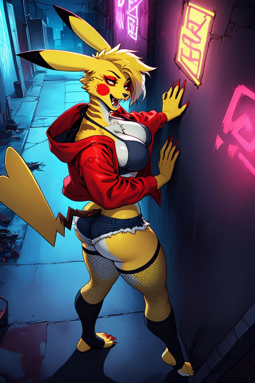 Cyberpunk, Hotpants, Grey Chest Furry AI Porn