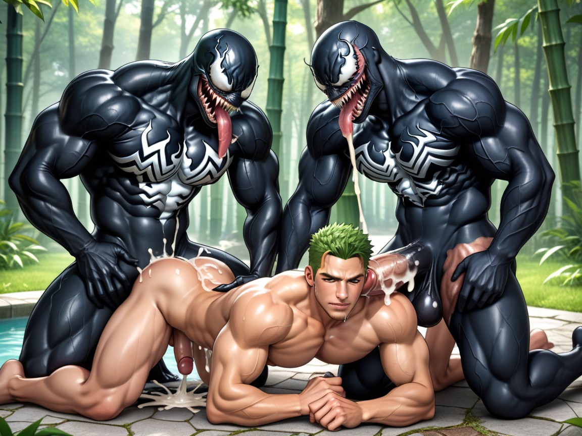 Venom Hyper Cock, Zoro Green Hair, Zoro Throat Expanded By Swallowing Half Cock AI Gay Porn