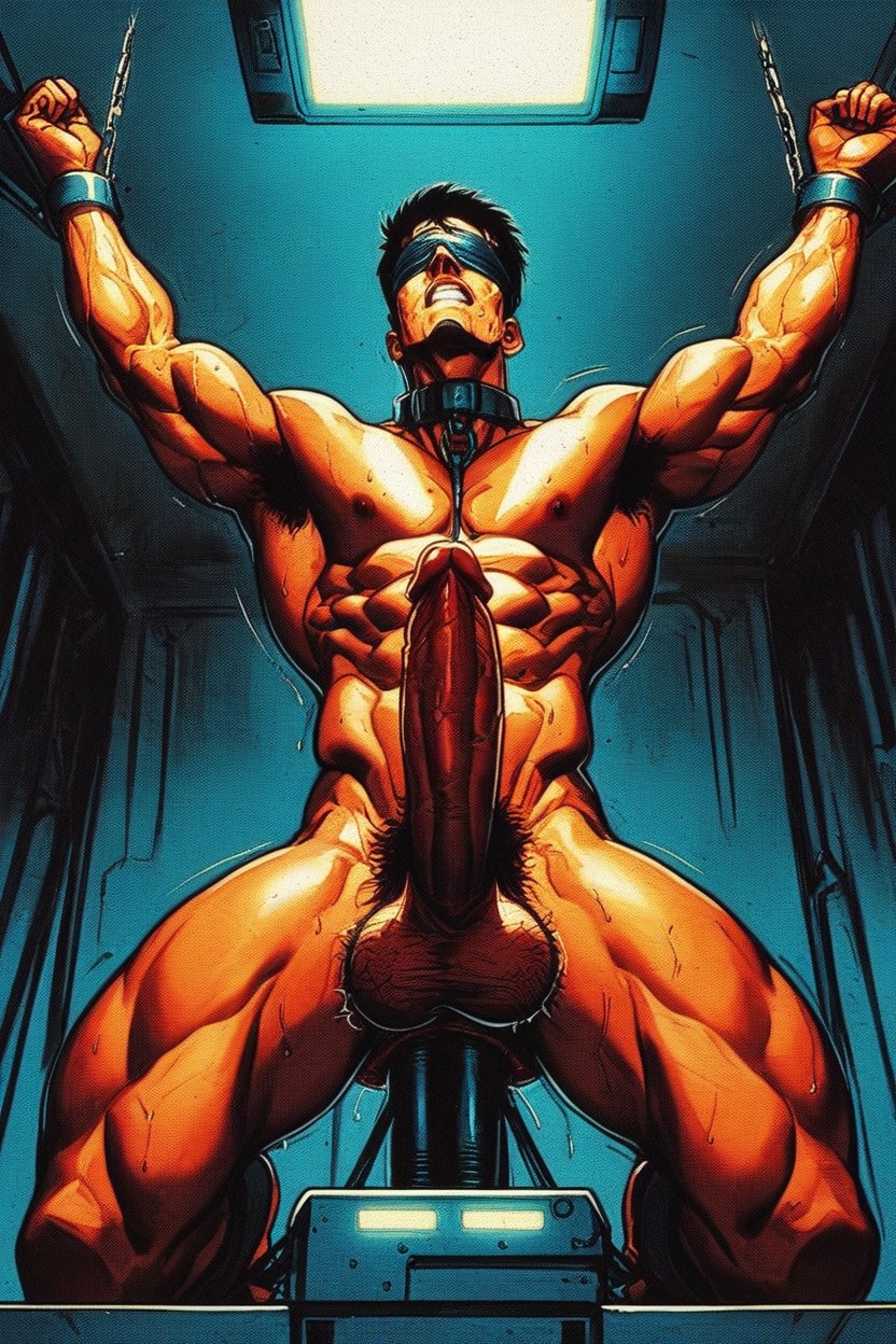 Electro, Tied To Breeding Bench, Masculine AI Gay Porn