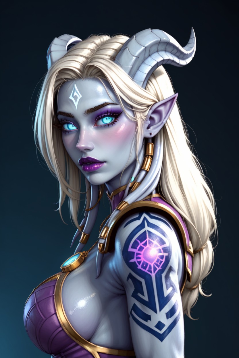 Juicy Lips, Blue Draenei From Word Of Warcraft, Gorgeous Face AI Porn