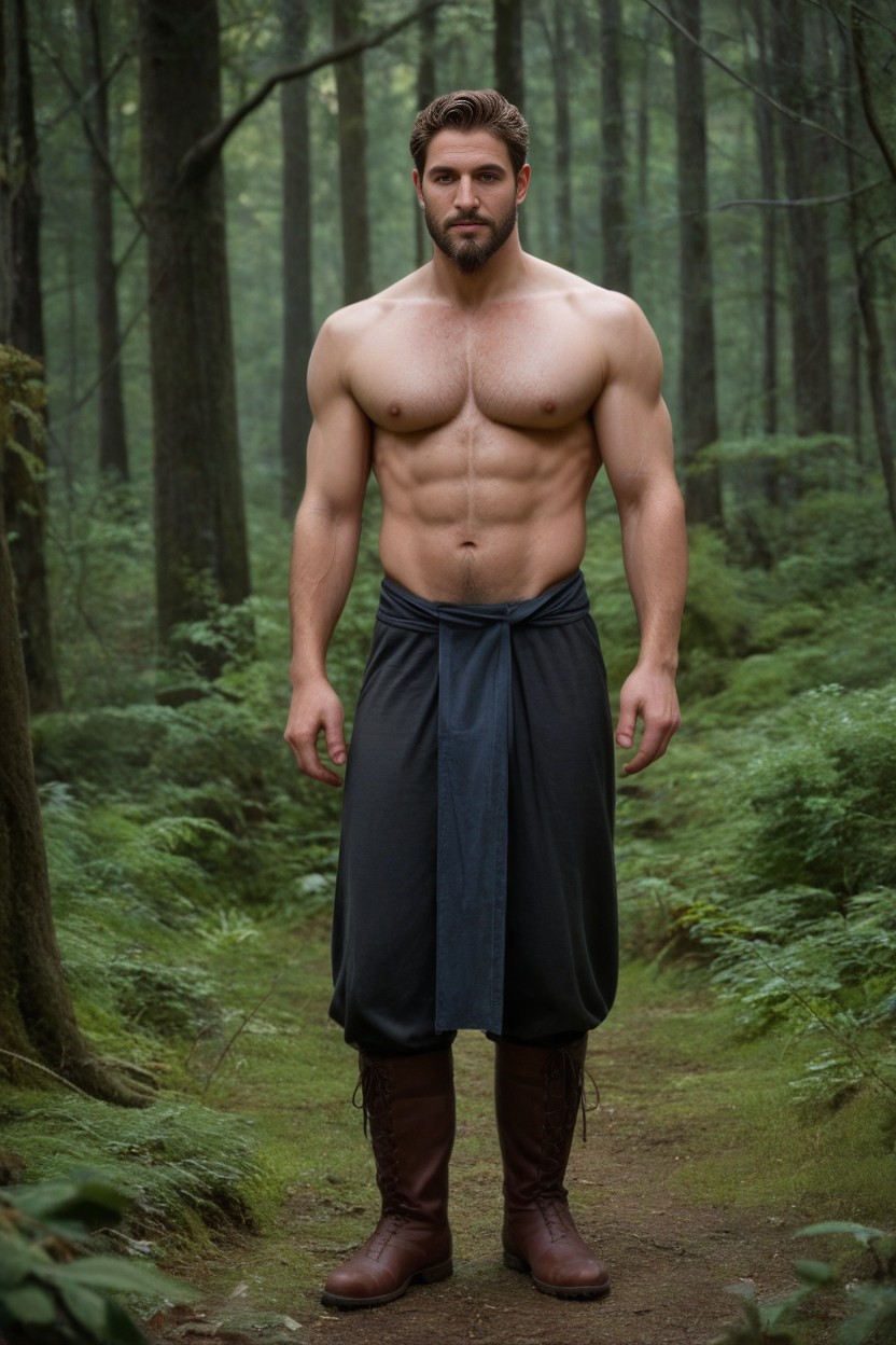 Fabric Grain, With Filtered Light Casting Shadows Through The Mist And Trees The Tone Is Mystical, And Intimate AI Gay Porn