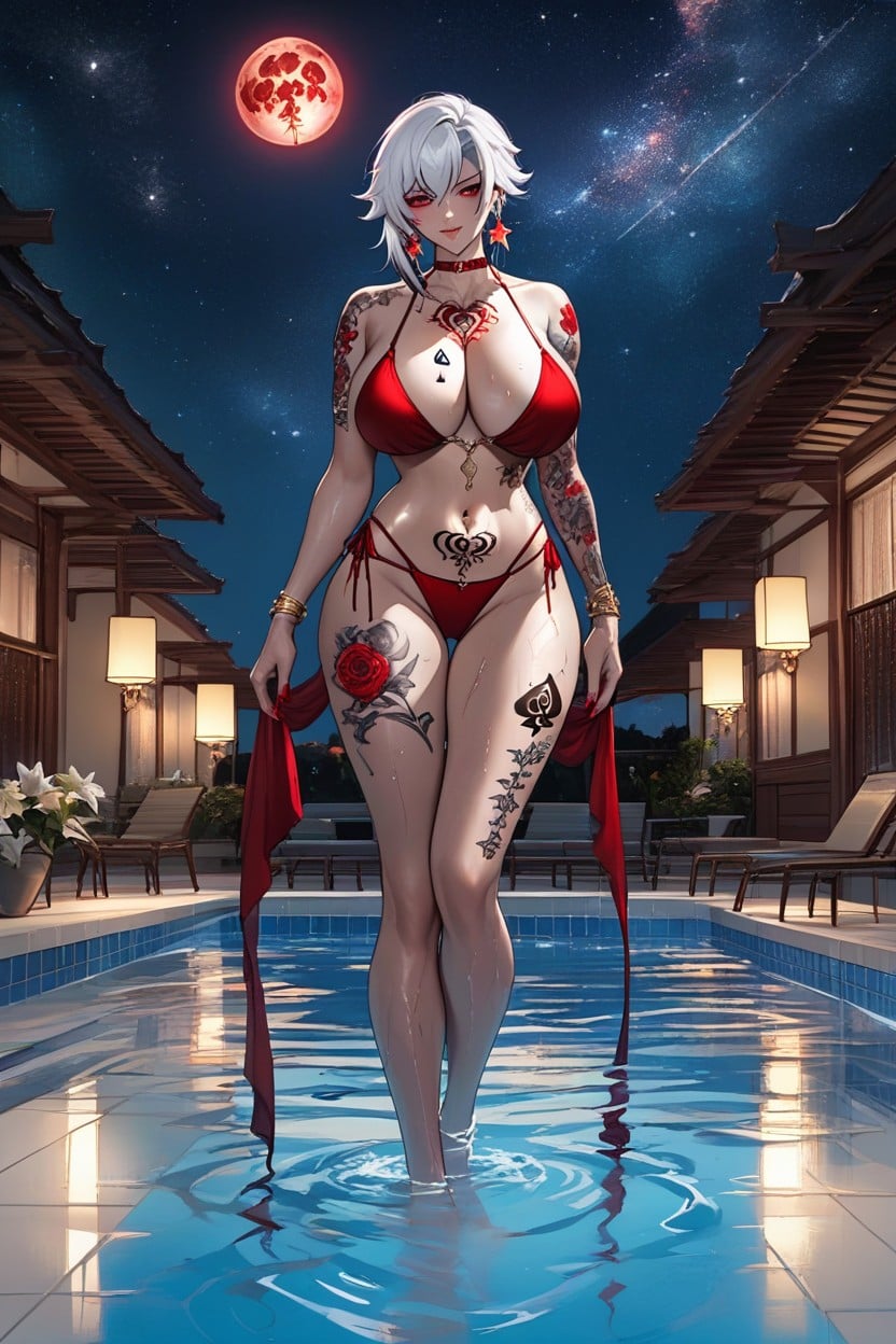 Barcode Tattoo, Detailed Red Eyes, Huge Breasts Hentai IA