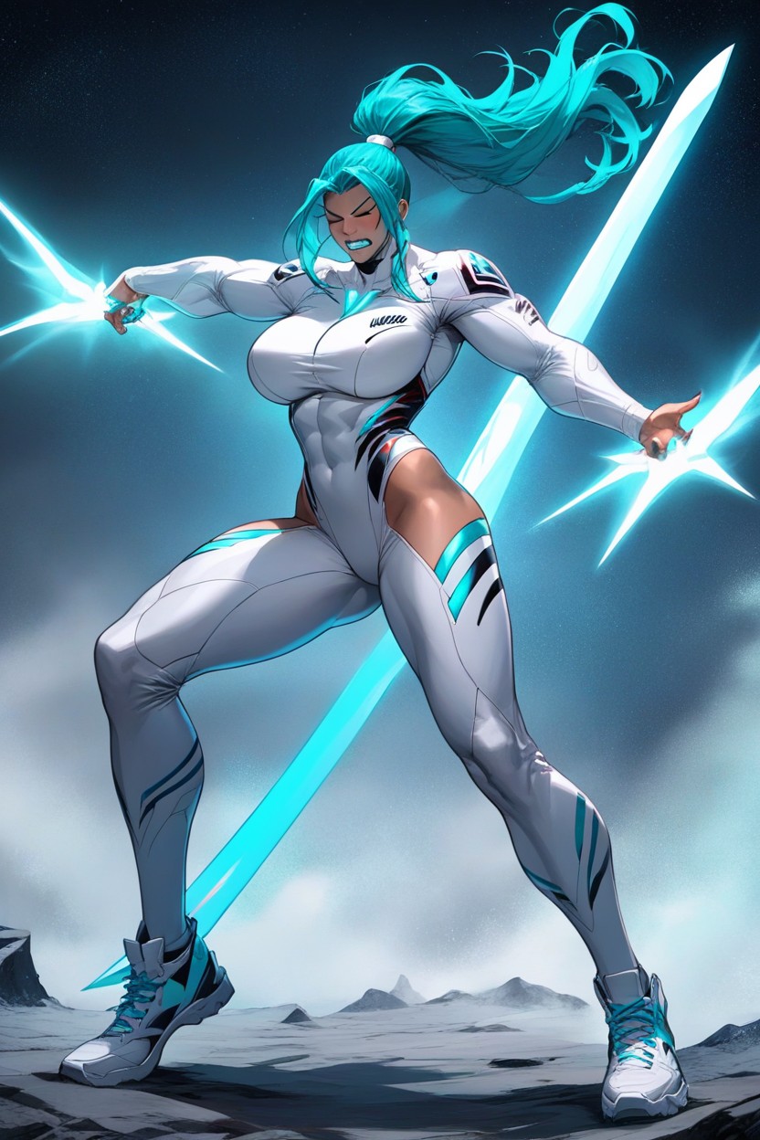 Neon Aqua Eyes, Tan Skin, Alien Planet AI Porn