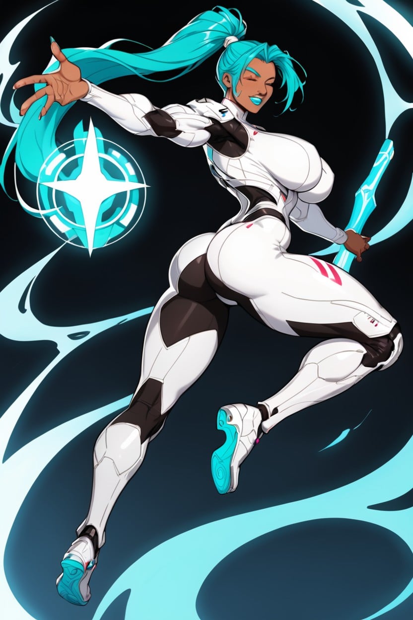 Alien Planet, Tan Skin, High Ponytail Made Out Of Energy AI Porn