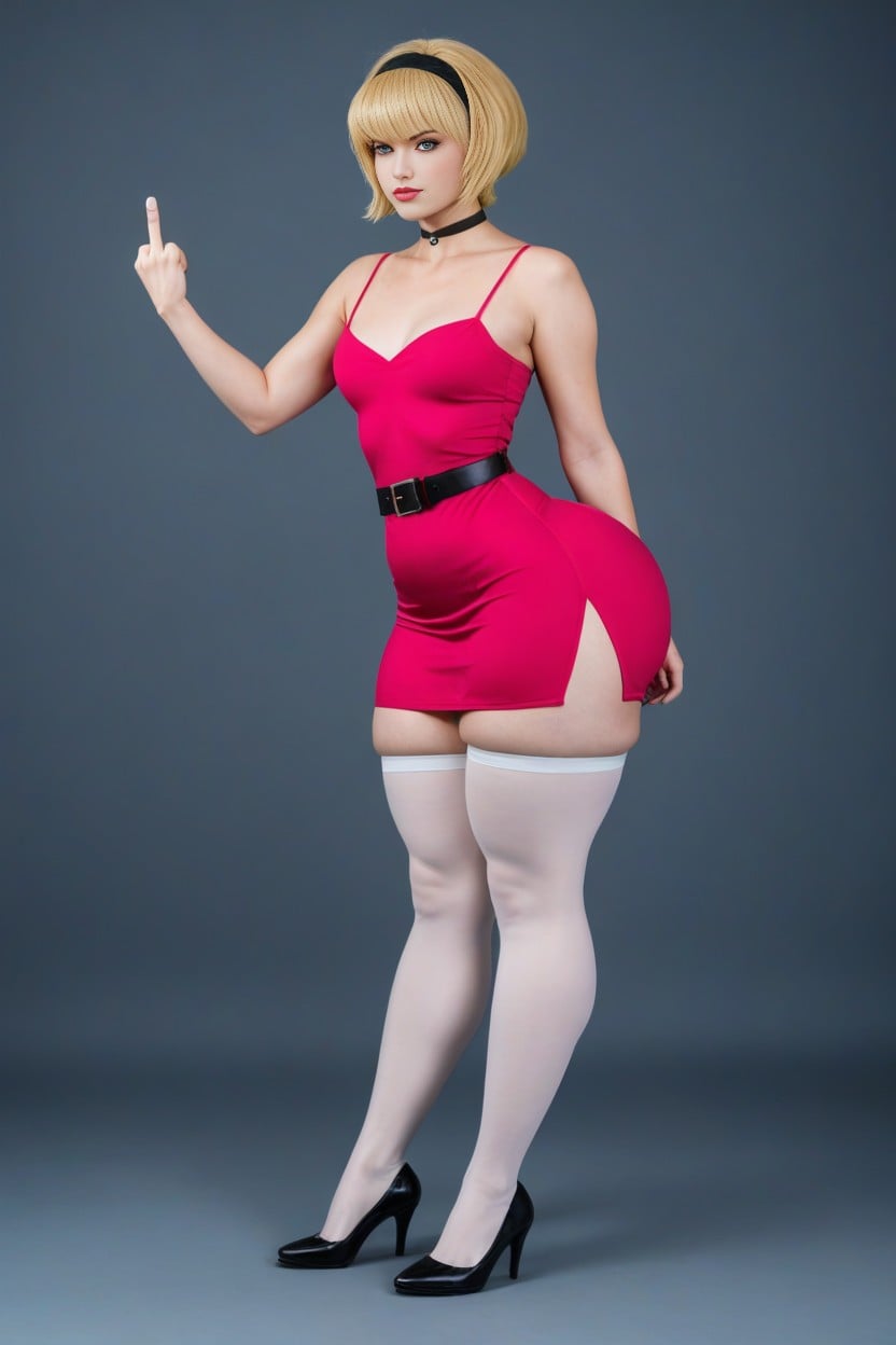 Natural Blonde Hair, Ultrashortchested, Spaghetti Straps Dress AI Porn