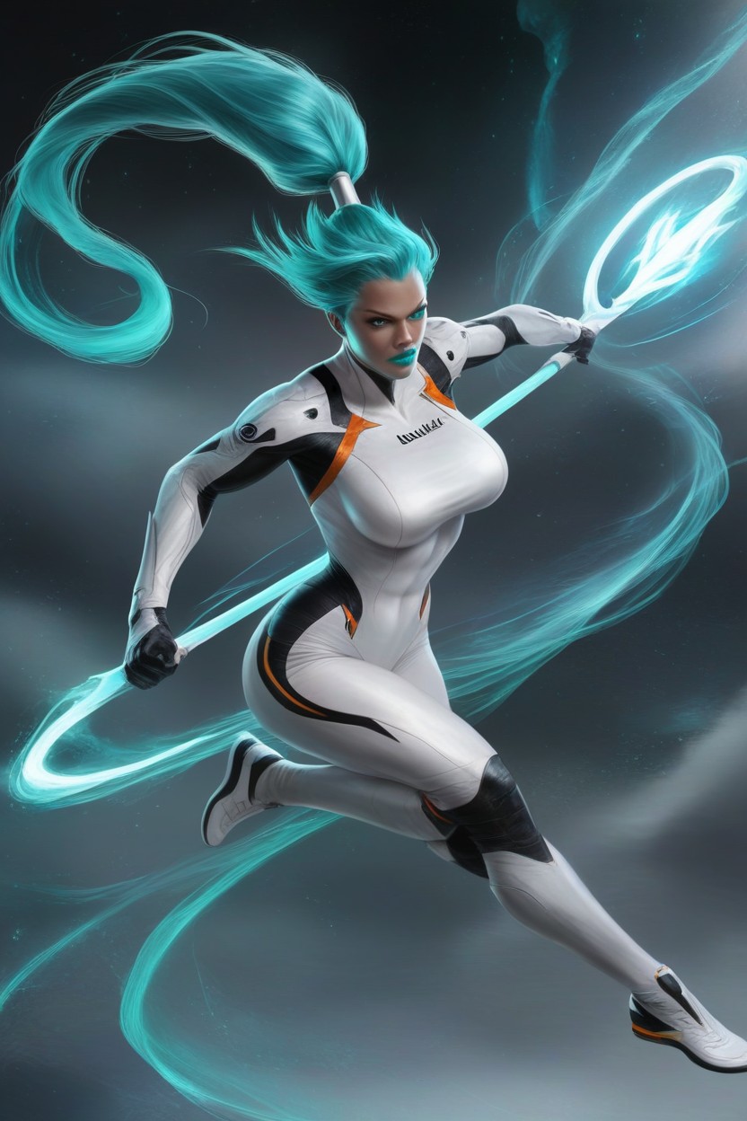 Large Buttocks, Multiple Demons, Neon Aqua Hair AI Porn