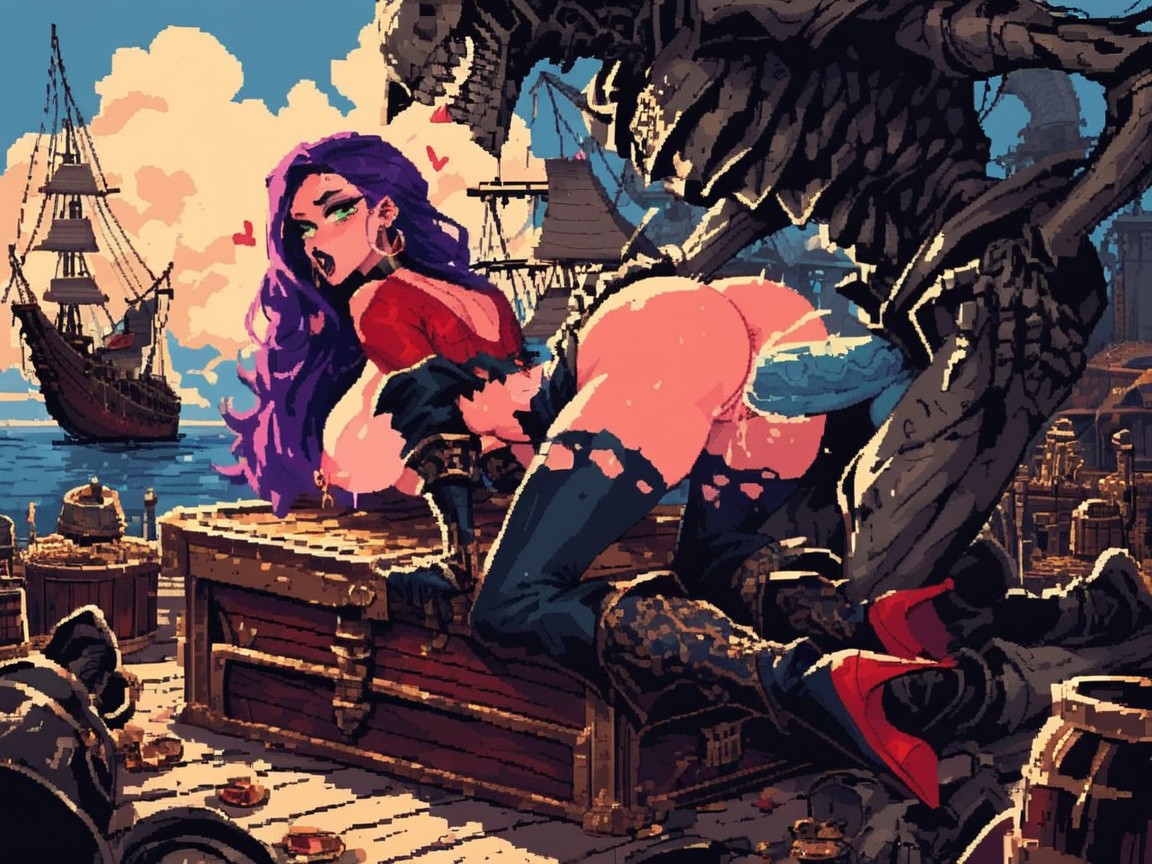 Perfect Hourglass Waist, Insanely Huge Pirate Cock, Treasure Chest AI Porn
