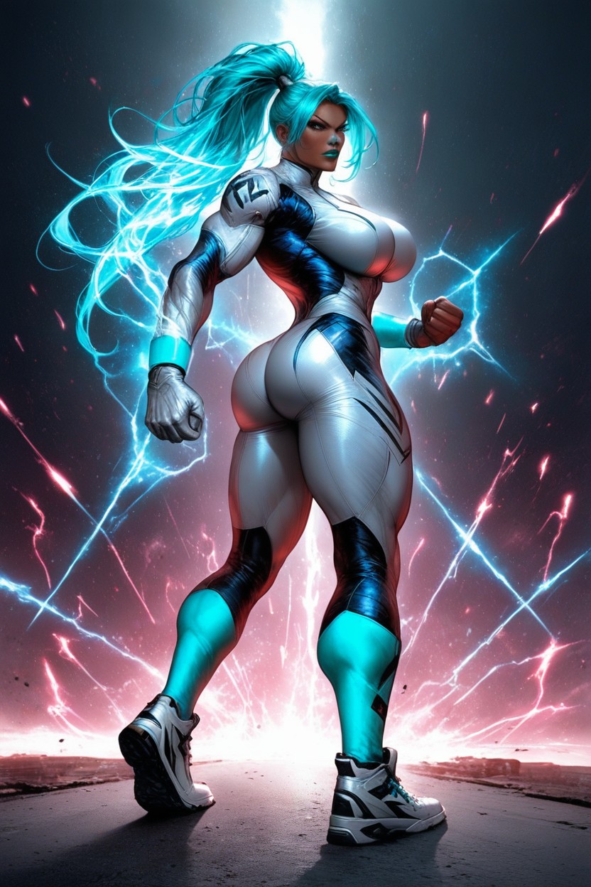 Neon Aqua Lips, Fighting With An Alien Demon Horde, Model AI Porn