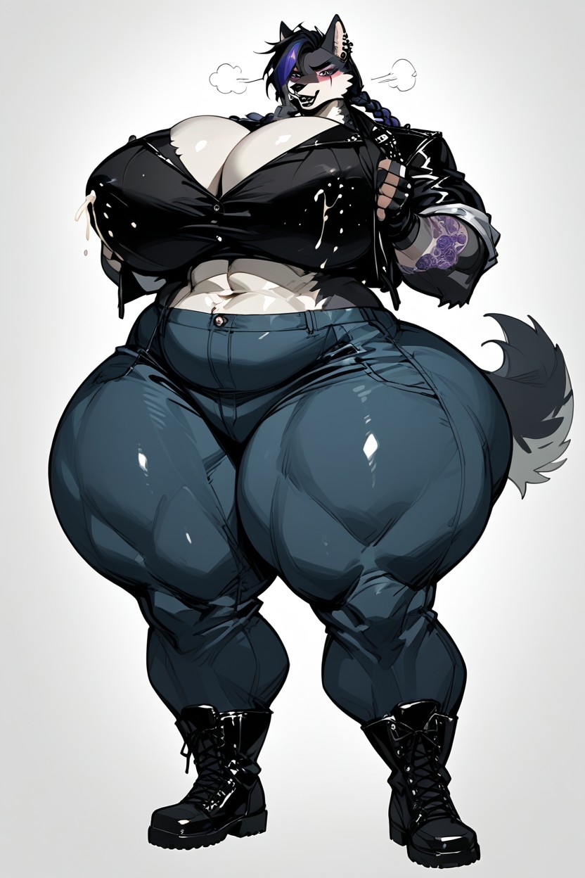 Muscular Gut, Hands On Breasts, Blue Jeans Furry AI Porn