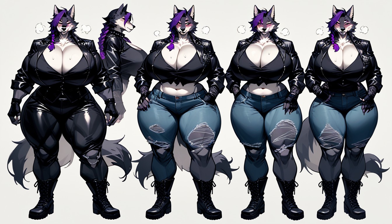 Thick Wolf Tail, Squeezing Breasts, Heavy Breathing Furry AI Porn