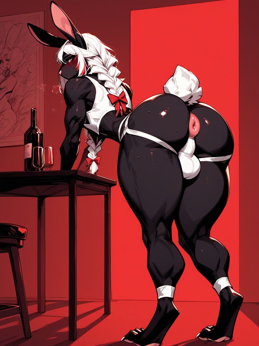 Bent Over Pose, Leaning On A Wall, Thick Thighs Furry AI Porn