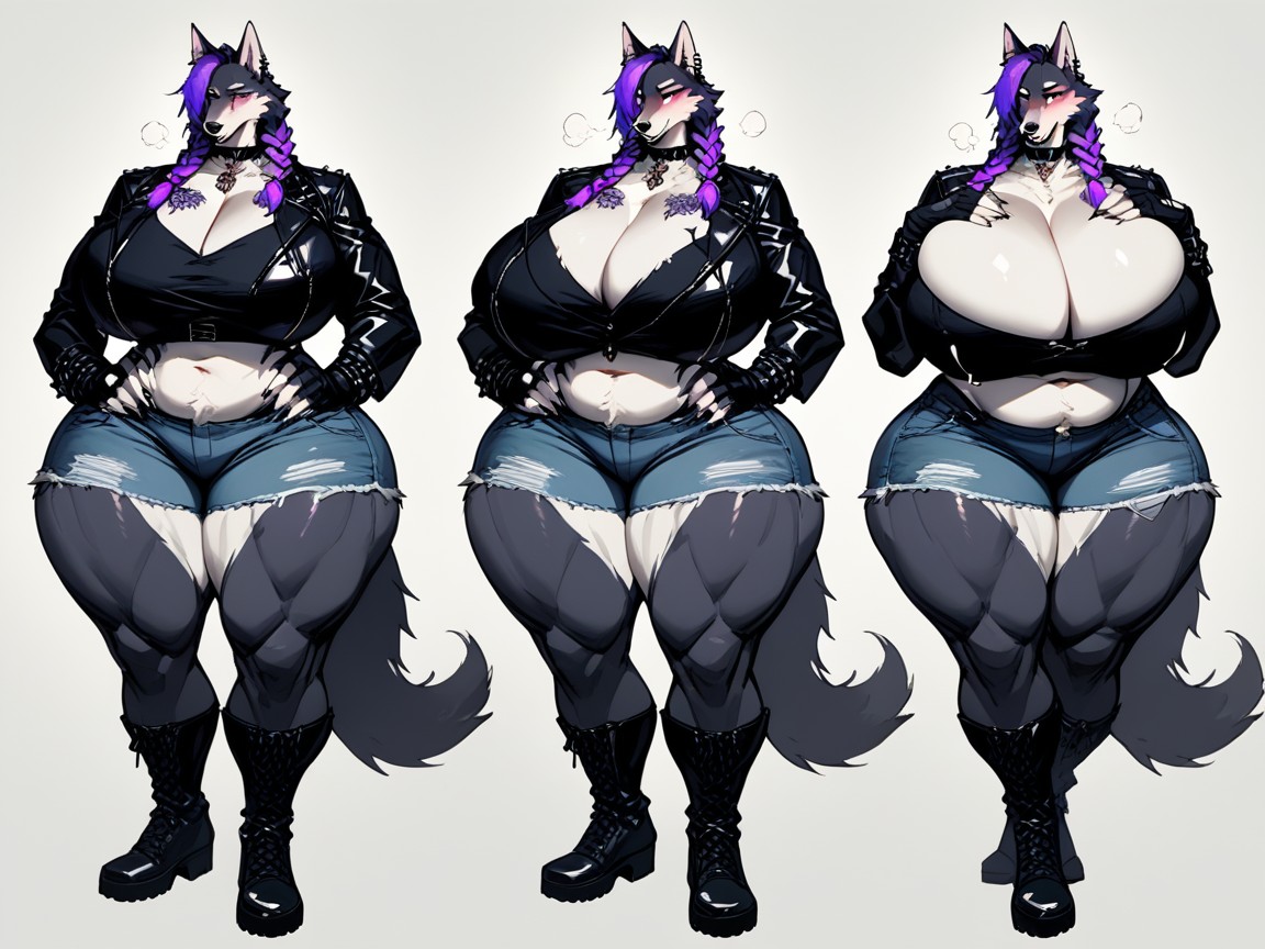 Thick Wolf Tail, Black Lipstick Thick Pubic Fur, Purple Tattoos Furry AI Porn