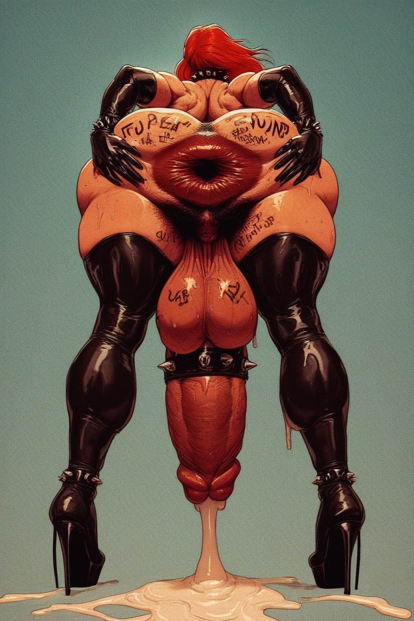 Long Latex Socks, Hands On Ass, Sagging Testicles Shemale AI Porn