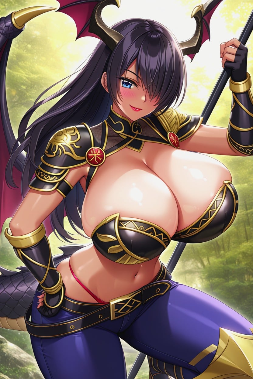 Shermie From King Of Fighters", Hair Bangs Covering One Eye, Dark Brown Skin Hentai AI Porn