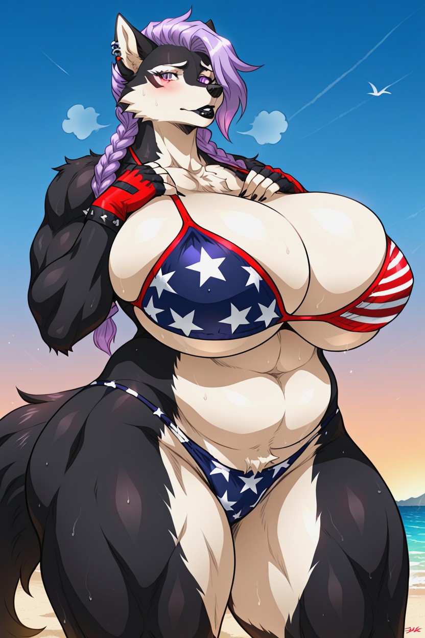 Heavy Breathing, Squeezing Breasts, Purple Eyes Furry AI Porn