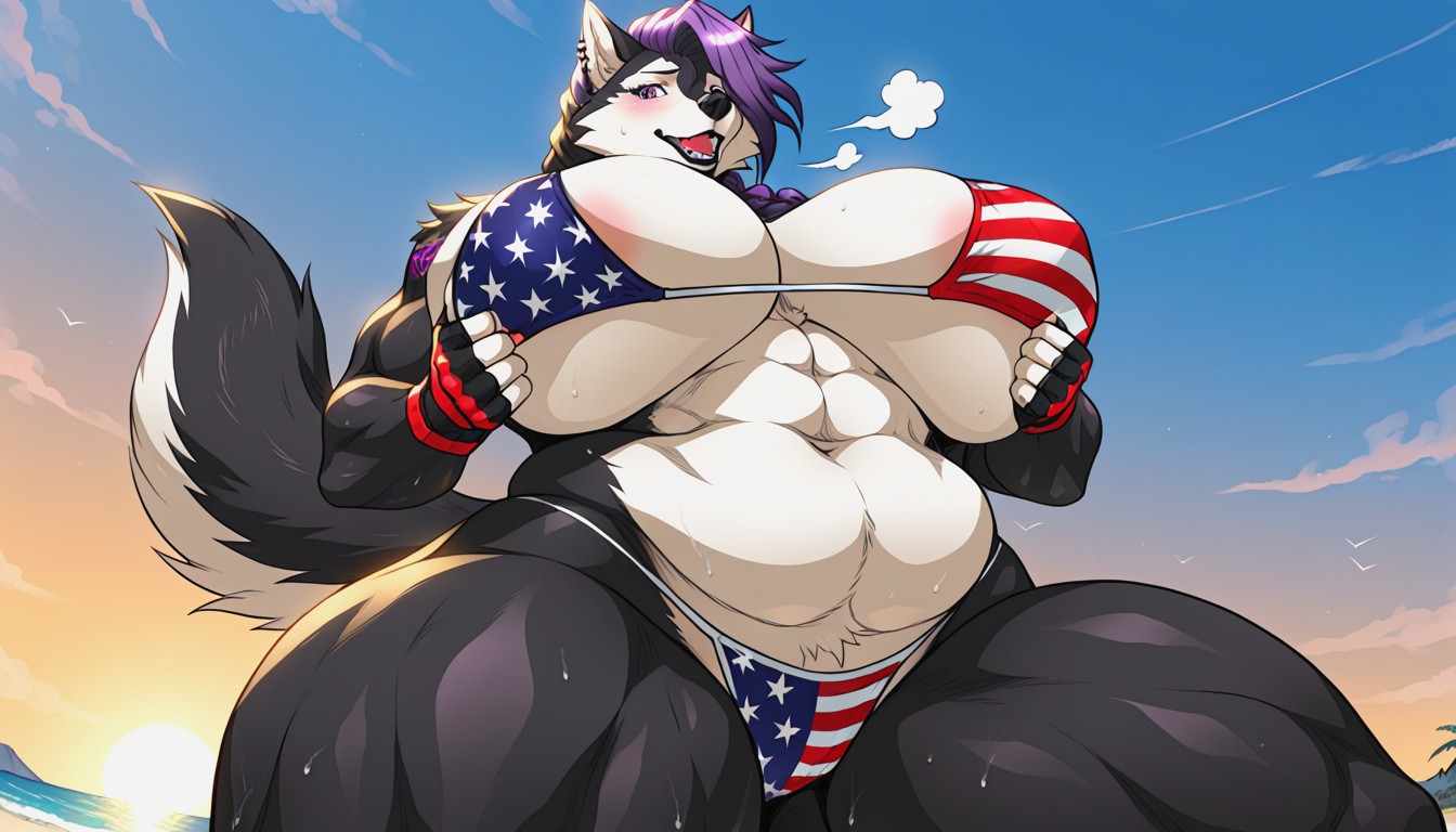 Punk Earrings, Thick Wolf Tail, Shy Furry AI Porn
