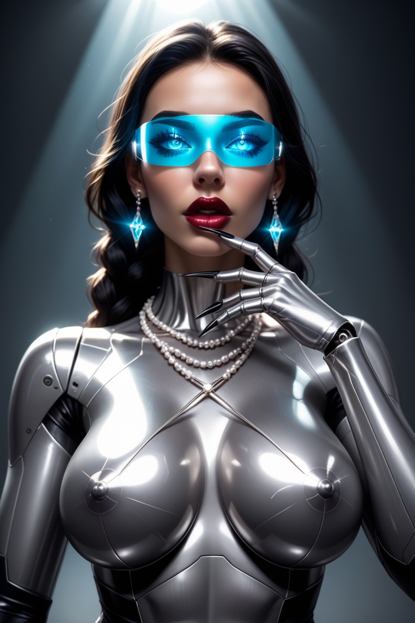Tall Heeled Wedges, Robot Wendesday Addams With Metallic Pointy Erect Penis, Nipples Shooting Lasers Porno latina IA