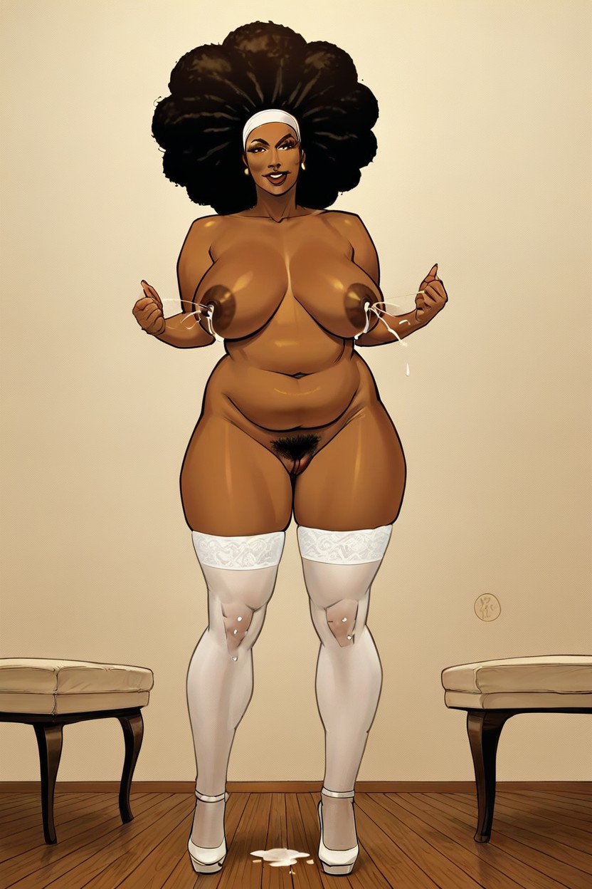 Heavy Natural Tits, Fuzzy Afro Pubes, Vintage Furniture AI Porn