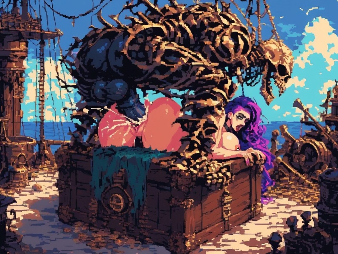 Cumshot, Treasure Chest, Purple Hair AI Porn