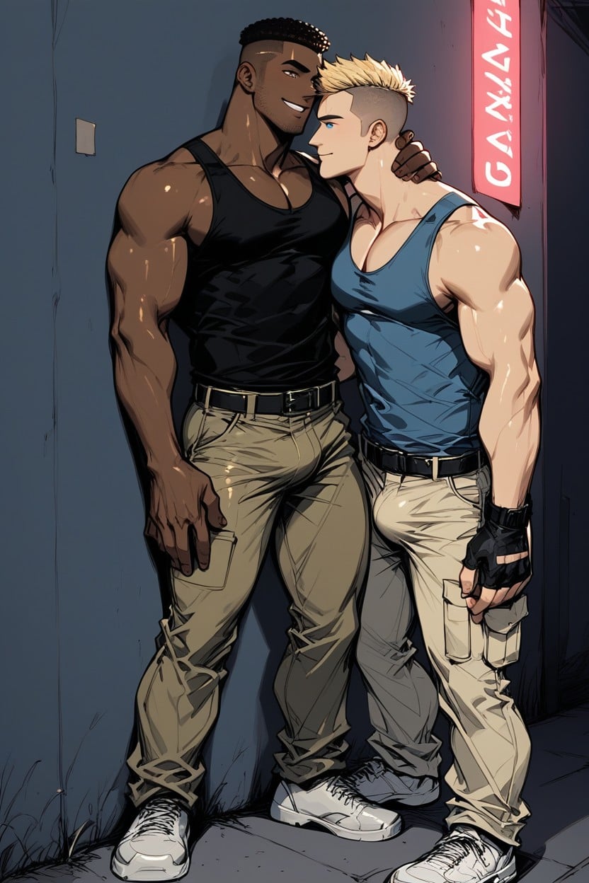 Open Vest, Blonde Spiky Hair, White Sneakers AI Gay Porn