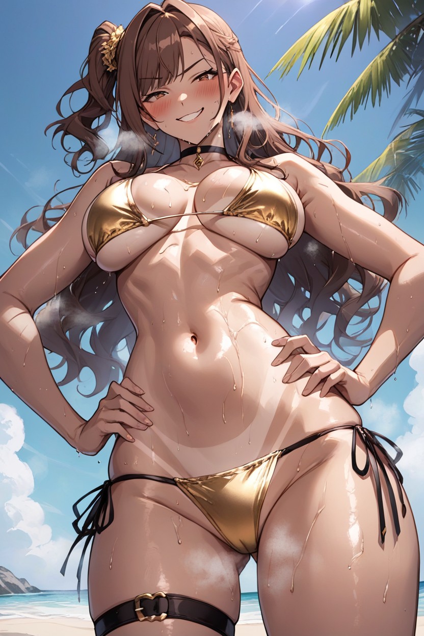 Steaming Body, Wavy Hair, Standing Hentai AI Porn