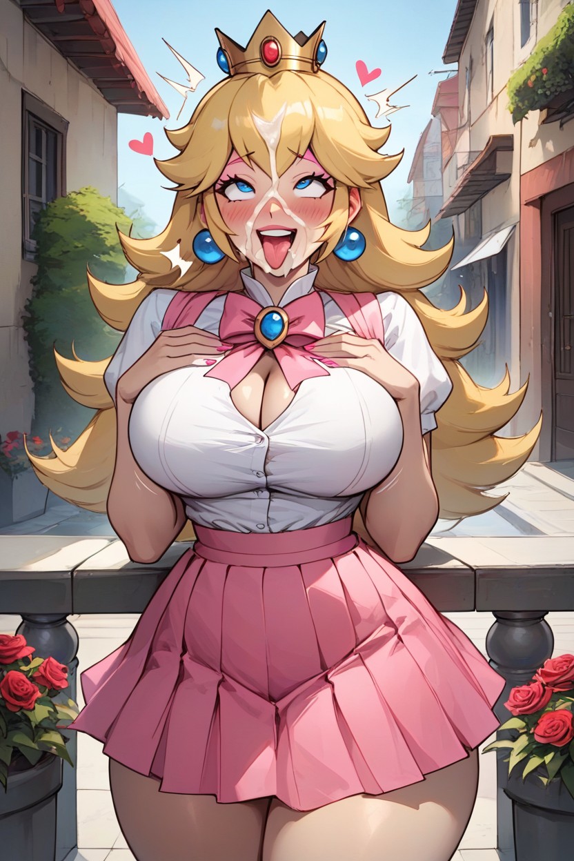 Clothing, Very Pronounced Neckline, Pleated Skirt AI Porn