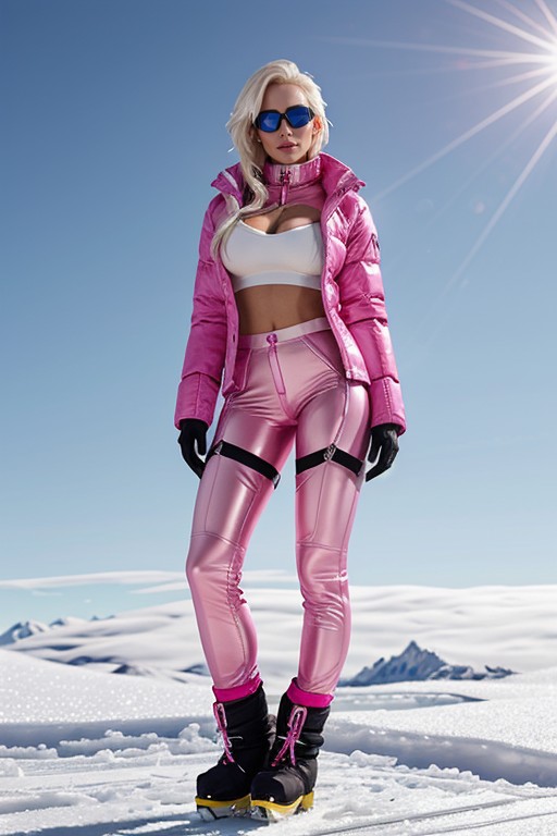 Baring Her Midriff Over A Hot Pink Thermal Corset, Sharpness Every Seam Screams Frozen Seduction, 18+ AI Porn