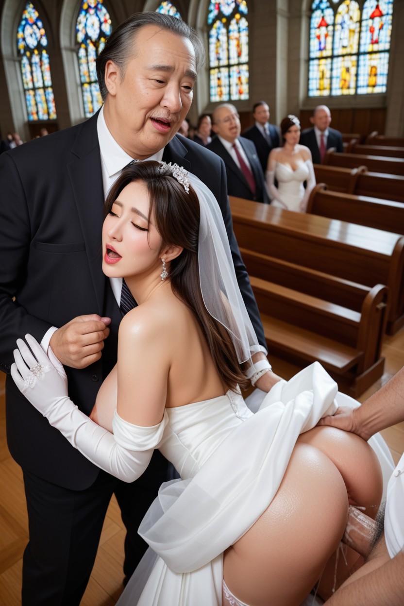 Crowded Church, Having Sex In Public, Man Clothed 아시아 AI 포르노