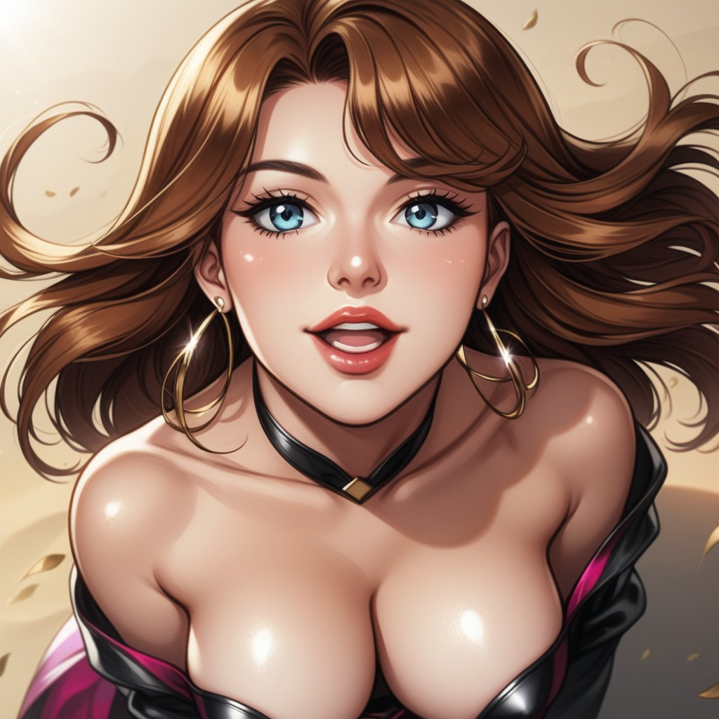 Luscious Lips, Off Shoulder Top, Single View Hentai AI Porn