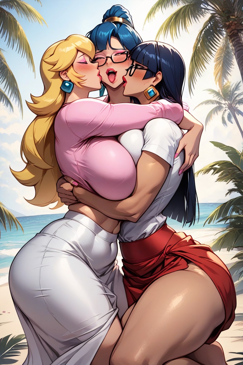 Kissing, Bare Waist, Kneeling AI Porn