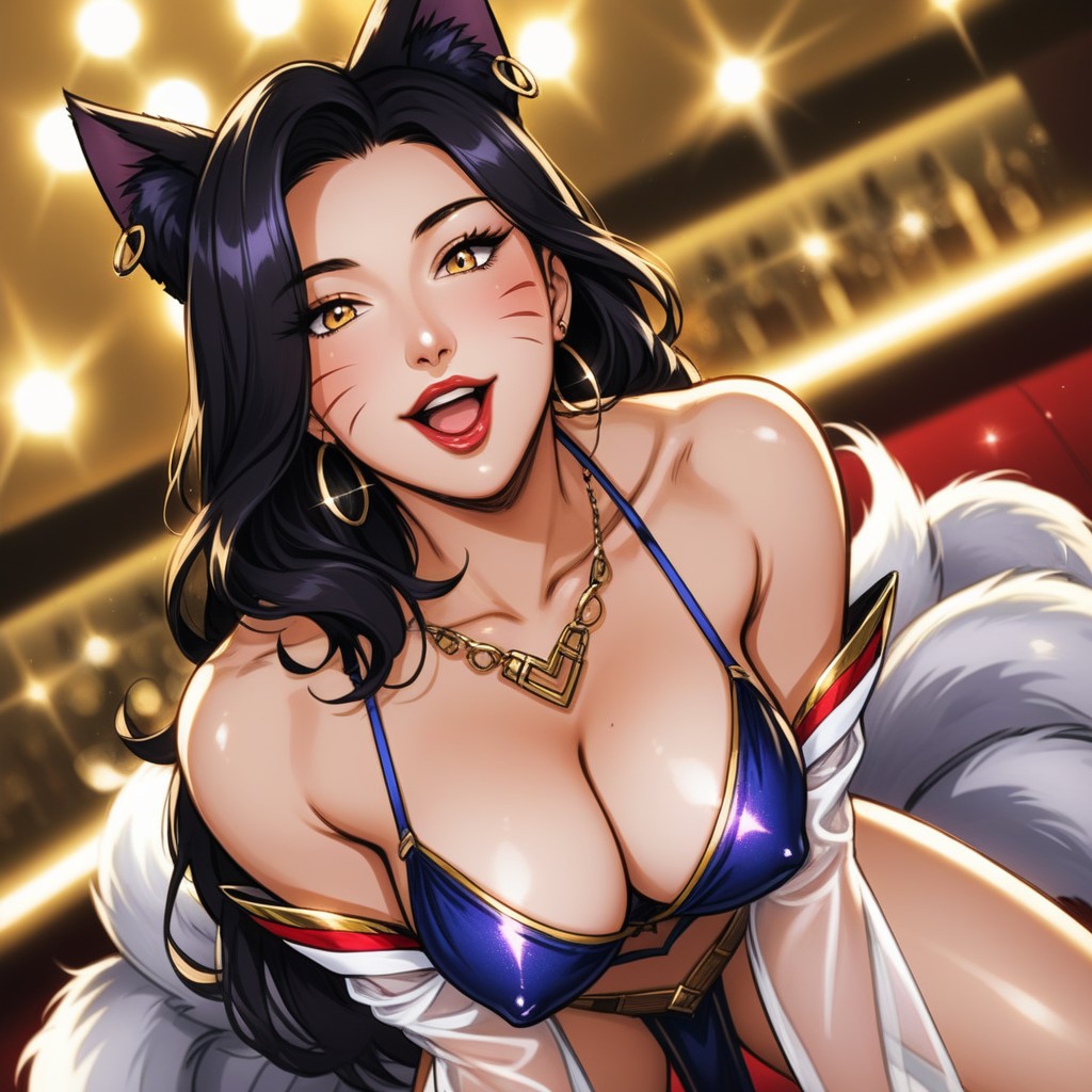 Ahri Is A Stripper, Thick Lips, Subtle Nipple Contours Hentai AI Porn