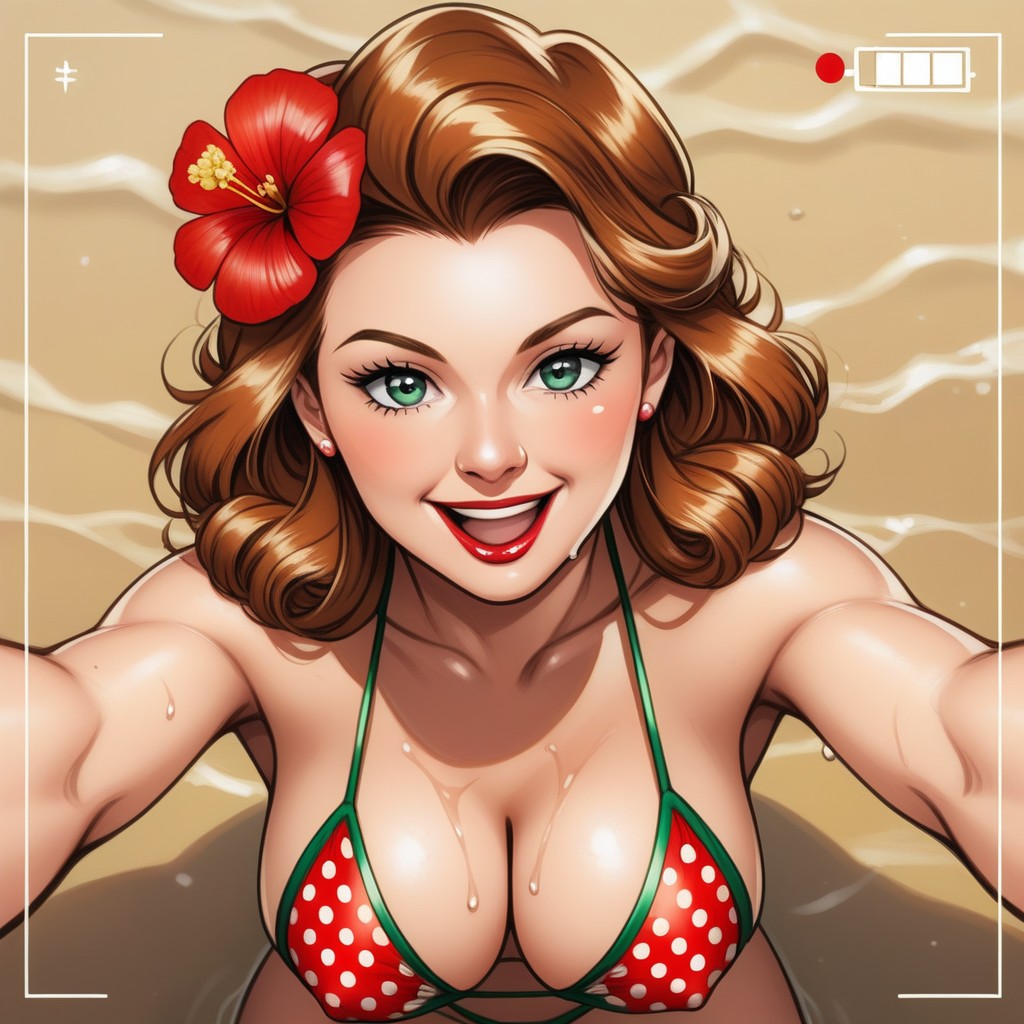 Top Down, Red Polka Dot Bikini, Sexy Hentai AI Porn