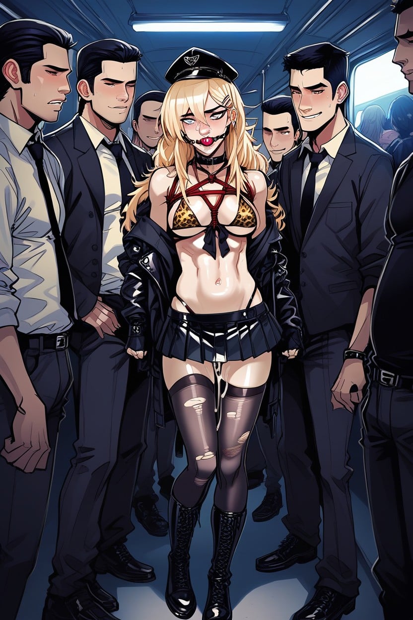 Leather Arm Wraps, Blonde Hair, Pale Blonde Hair Hentai AI Porn