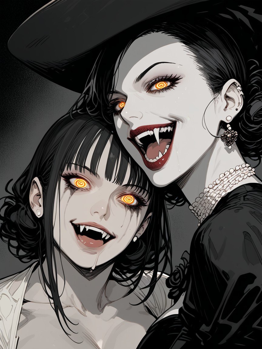 Mouth Agape, Focus Eyes, Vampire Teeth Hentai AI Porn