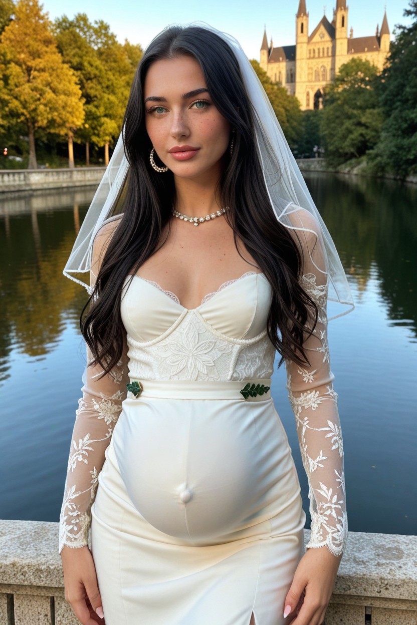 Small Breasts, And The Dress Has A Sweeping Cathedral Train, Freckles AI Porn