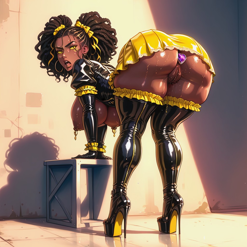 Wearing Butt Plug, Platform High Heels, Assholes Visible Hentai AI Porn