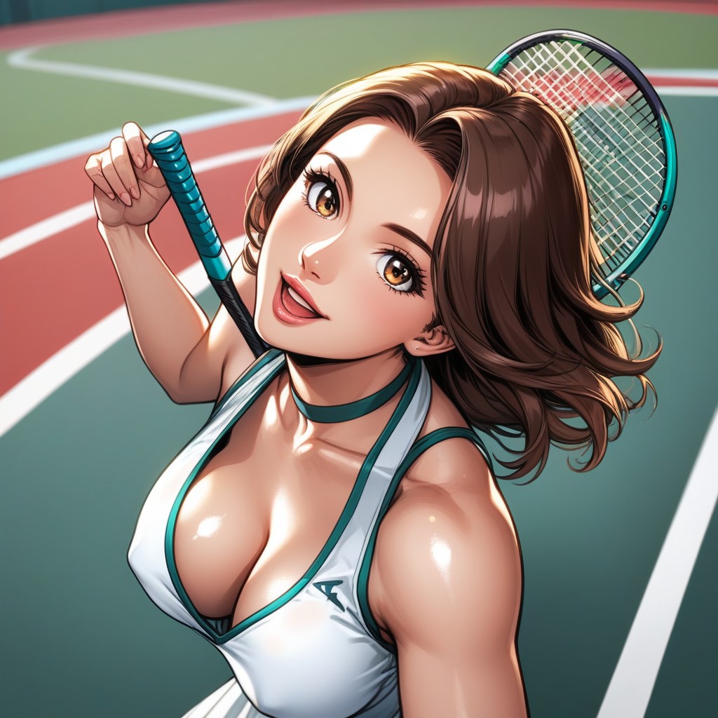White Tennis Dress, Posing For A Photo, One Person Hentai AI Porn
