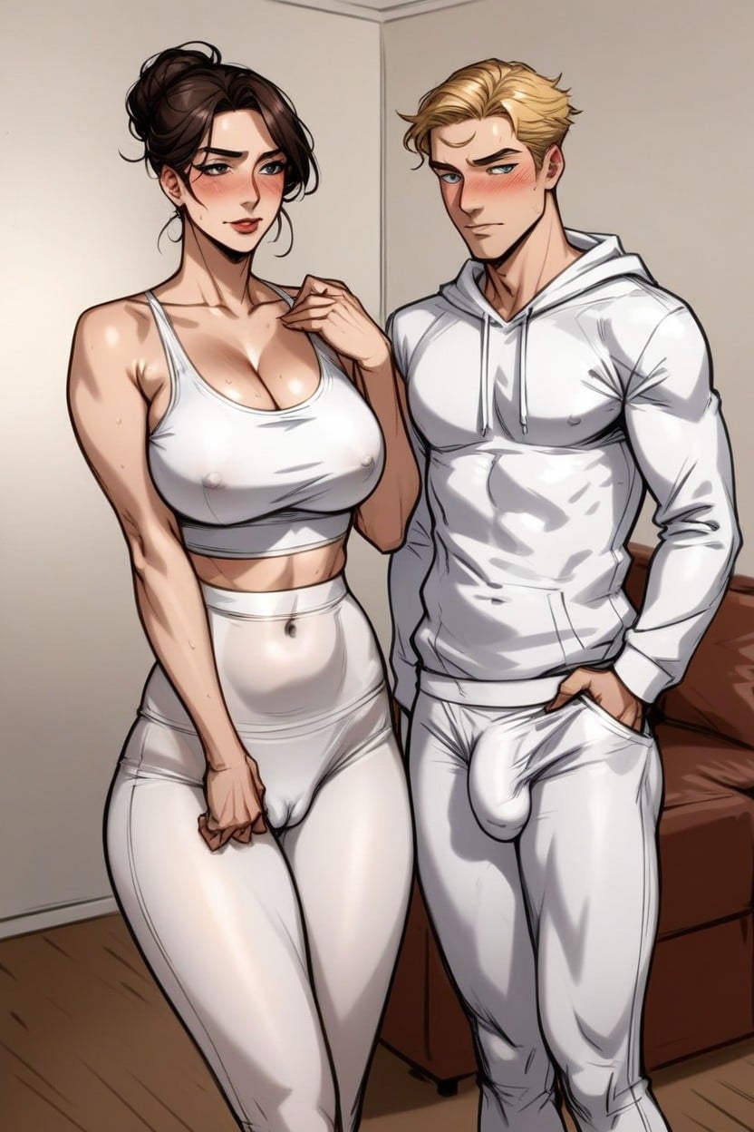 Wet White Clothes, Man And Woman Looking At Each Other, Toned Wasp Waist AI Porn