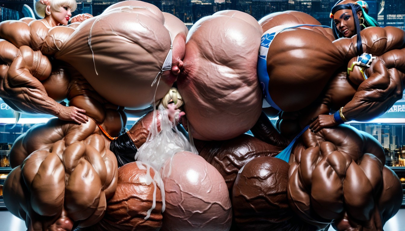 Fishnet Stockings, Gigantic Serratus Anterior, Hyper Gigantic Massive Muscles Futa Shemale AI Porn