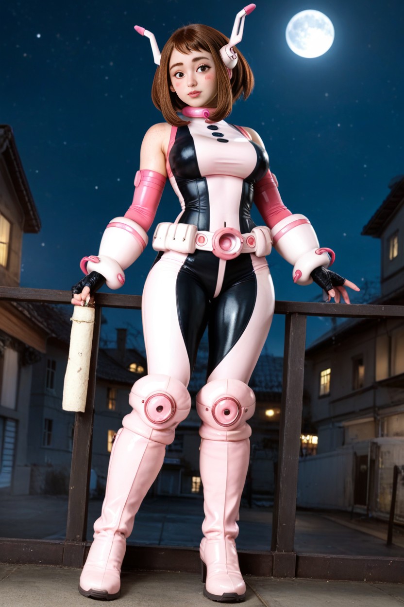 Waist Shot, Black Full Body Suit With A Pale Pink Design, Uhd AI Porn